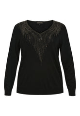 No. 1 By Ox Knitted V Neck w Black stones